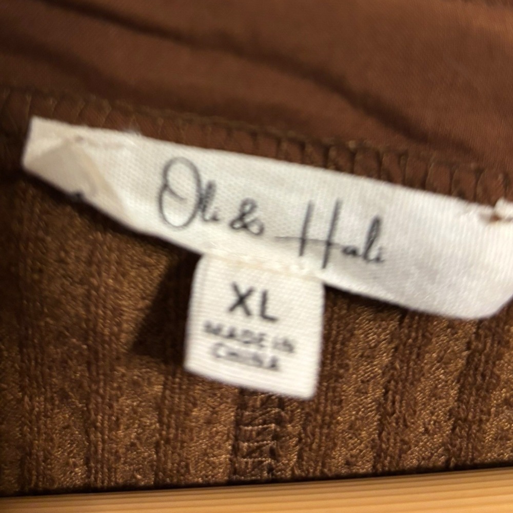 Oli & Hali Henley Top Brown Paisley Lace Sleeve Boho Western Ribbed Romantic XL - Picture 4 of 10